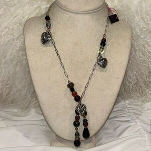 Vintage Glass Beads and Heart Charms Neutral Necklace-Boutique